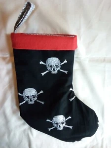 Christmas Stocking Black W/Skull & Crossbones - Picture 1 of 4