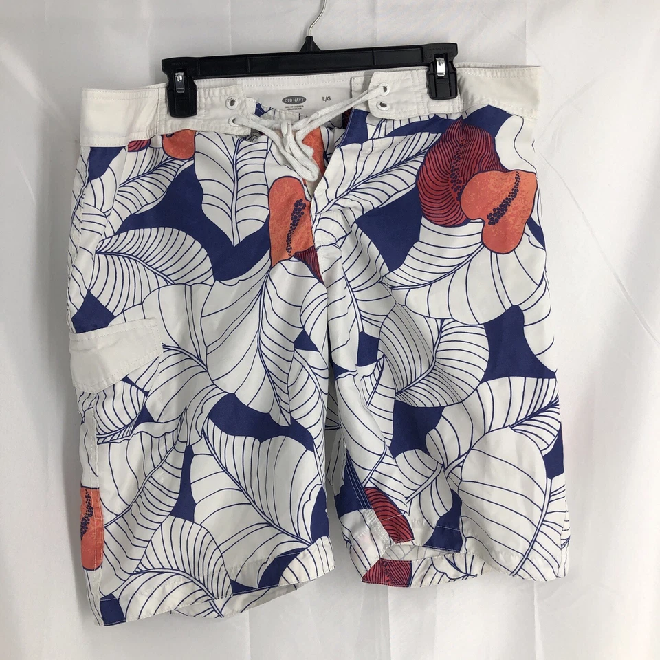 Pantalones Cortos de Natación Old Navy Para Hombre Talla Grande Blanco Azul Coral Floral Cordón Foto 1 de 4
