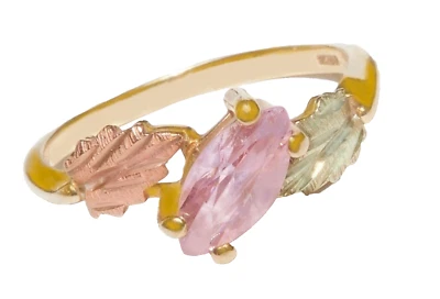 Black Hills Gold 10k Marquise Pink Tourmaline Leaves Ring Size 5 3/4 - Image 1 of 4