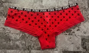 VICTORIA'S SECRET PINK L RED POLKA DOT LEOPARD LACE MESH RARE CHEEKSTER PANTIES - Picture 1 of 3