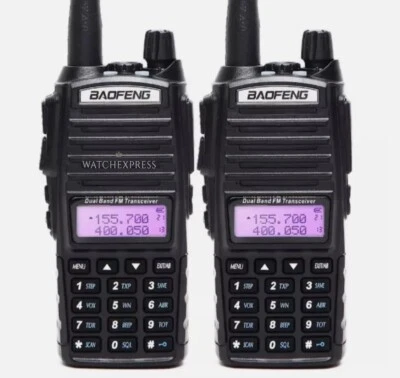 2X Baofeng UV-82 Walkie Talkie DualBand 10W Microfono auricolare Alimentatore