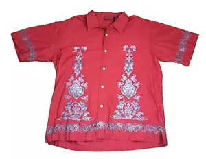 Y2K Split Button Down Shirt Mens XL Skater Red Oriental Buddha Vintage Surf - Picture 1 of 13