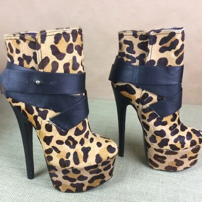 London Trash Leopard Platform Ankle Booties Size 6.5M City Stiletto Ultra Heels - Image 1 of 4
