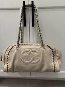 CHANEL Ivory Luxe Ligne Bowler Boston Handbag Leather/ Silver Hardware Medium - Picture 1 of 24
