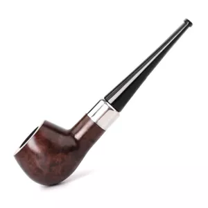 Smooth Tobacco Pipe Handmade Tobacco Smoking Pipe Straight Stem With Silver Band - Picture 1 of 11