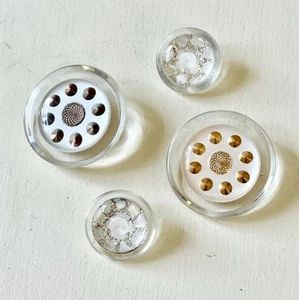 Large Vintage Clear Lucite Shank Button Lot Of 4-Gold/Bronze/Silver-1”-1.75” - Picture 1 of 8