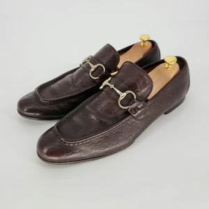 Gucci Men's GG Embossed Brown Leather Horsebit Loafers US Size 12.5 - READ - Picture 1 of 24