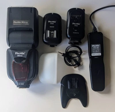 Phottix Mitros Flash for CANON, Ares Trigger & Receiver, TR90 Remote, & Cases - Image 1 of 3