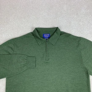Pendleton Merino Wool Sweater Mens Large Green Knit 1/4 Zip Pullover Stretch - Picture 1 of 13