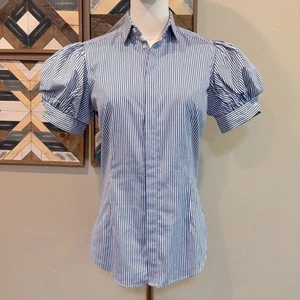 Ralph Lauren Blue and White Striped Puff Sleeve Button Up Shirt Top 4 - Picture 1 of 10