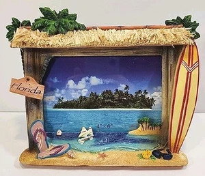 Vintage 4 x 6 Picture Frame 3D Florida Beach Surfboard Resin Tiki Hut Vacation - Picture 1 of 9