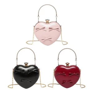 Elegant Heart Purse PU Shoulder Bag BowsHandbag For Parties And Special Occasion - Picture 1 of 11