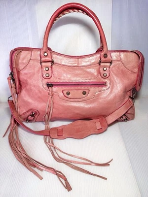 Bolsa tote de ombro BALENCIAGA City couro rosa 2 vias vintage - Imagem 1 de 4