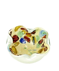 Vintage Cased Italian Art Glass Ruffled Edge Bowl Art Deco Tutti Frutti Murano? - Picture 1 of 7