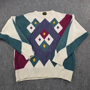 Boston Trader Men's Vintage Crewneck Sweater Argyle Diamond Pattern Knit Medium - Picture 1 of 8
