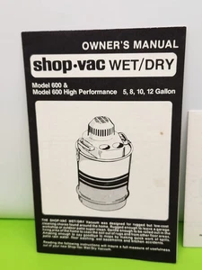 MANUALE D'USO SHOP-VAC WET/DRY per modello 600 5, 8, 10 e 12 galloni. Williamsport - Foto 1 di 4