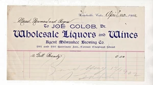 COLORADO 1902 LEADVILLE JOE COLOB SCHNAPS KAUFMANN BILLHEAD - Bild 1 von 1