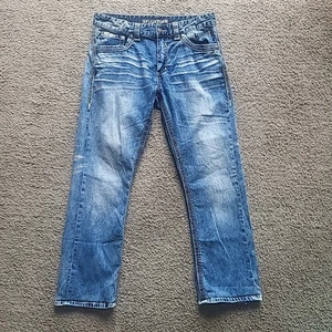 Pantalones de mezclilla Affliction Ace para hombre 33 azules bordados bigotes descoloridos desgastados - Imagen 1 de 24