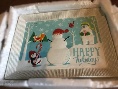 St. Nicholas Square Let It Snow holiday platter snowman,polar bear, fox, Penguin - Image 1 of 4