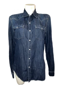 Camisa American Eagle Western Top Para Mujer Talla M Azul Perla a Presión LS Denim Bolsillos - Imagen 1 de 6