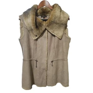 Alberto Makali Faux Fur Collar Vest Sleeveless Jacket Beige Winter Outwear M - Picture 1 of 8