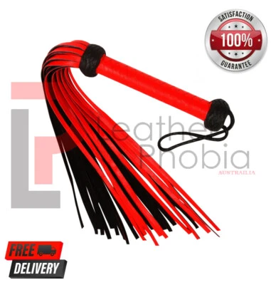 Véritable cuir de vache fouet en cuir épais 25 queues rouge et noir épais dou... - Photo 1/4