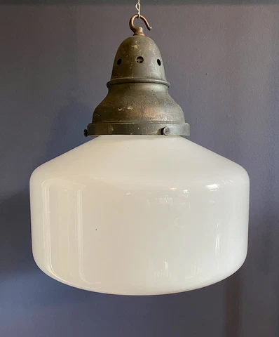 VINTAGE OPALINE CEILING LIGHT. COPPER CRADLE. SUPERB. C 1920 Cover