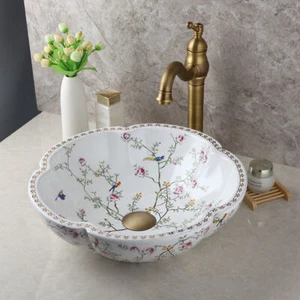 Rubinetto miscelatore lavabo lavabo lavabo a forma di fiore bagno ceramica USA - Foto 1 di 12