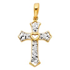 14k Yellow White Real Gold Heart Cross Jesus Crucifix SMALL Charm Pendant