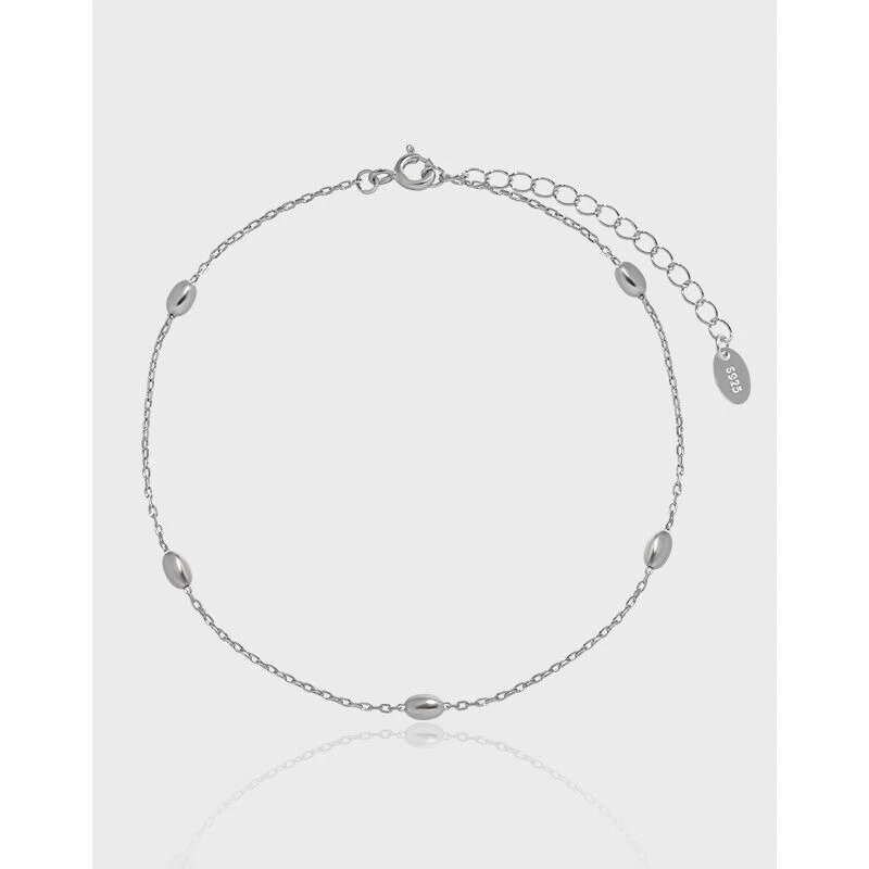 Woman Real S925 Sterling Silver Oval Beaded Ball Bracelet Bangle Rolo Chain - Image 1 of 4