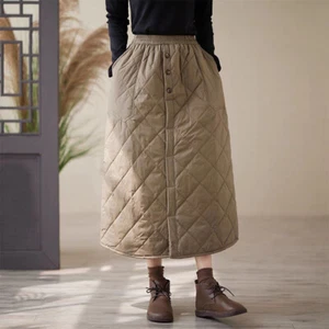 Casual Women's Winter Cotton Quilted A-Line Skirts Thick Warm Elastic Waist Long - Picture 1 of 8