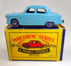 Matchbox RW 36A Austin A 50 blaugrün graue Plastikräder top in "B3" Box - Bild 1 von 12