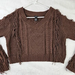 Rue21 Maglia Top Blusa Donna XL Marrone Frange Manica Lunga Scollo V Pullover Elasticizzato - Foto 1 di 22