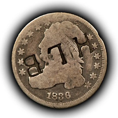 1836 10c Capped Bust Silver Dime - Counterstamp HLB - SKU-Z5749 - Image 1 of 4