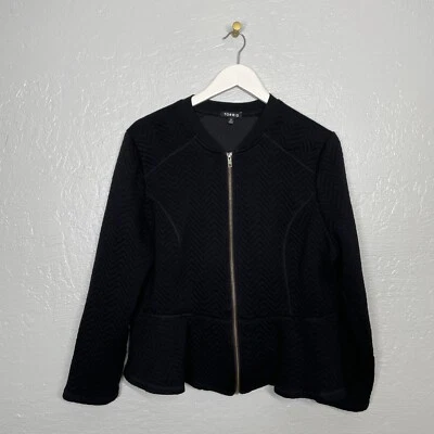 Torrid Women Plus Size 2 Black Quilted Peplum Bomber Jacket Raw Hem Knit Fitted - Image 1 of 4
