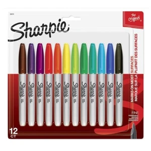 Paquete de marcadores permanentes finos Sharpie 12 colores surtidos - Imagen 1 de 3