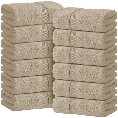 Hand Towels Cotton  - Soft & Absorbent - 16x27 Inch - 12 Pack - Taupe Wealuxe - Image 1 of 4