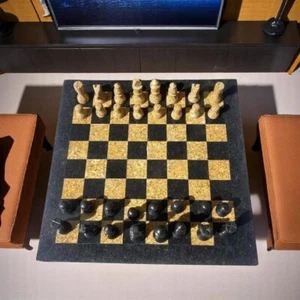 24" Premium Black Marble Inlay Chess Set Elegant Handmade Chessboard with Pieces - Picture 1 of 7