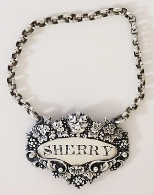1823 Georgian Sterling Sherry Liquor Decanter Tag * Charles Rawlings * Grapes - Image 1 of 3