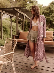 Free People Intimately Oasis House Robe M L Purple Floral Tapestry Boho Chic New - Picture 1 of 13