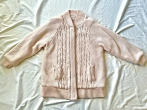 80s Vintage Oversized Pink Sweater Coat Chunky Cable Knit Insulated Ski Grandma - Picture 1 of 12