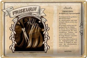 Blechschild Berufe 30x20 cm Friseurin Stylistin Blick Schöne Schild tin sign - Picture 1 of 5
