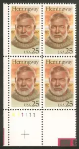 US USA Sc# 2418 MNH FVF PLATE # BLOCK Ernest Hemingway Author Journalist Hunter - Picture 1 of 1