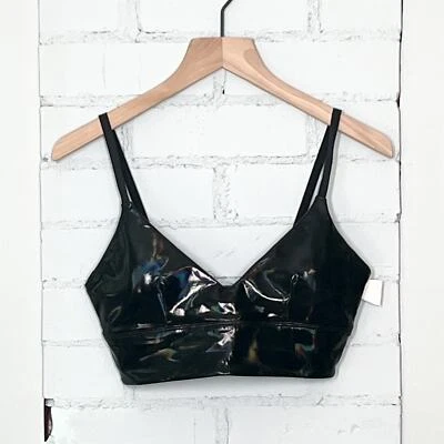 NWOT Good American Hologram Faux Leather Black Bra 1 Small - Изображение 1 из 4