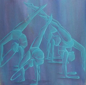 Vintage modernist oil painting rhythmic gymnastics dancers portrait - Picture 1 of 11