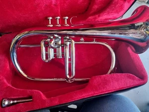 Flugel Horn 3 Valvole Corno Fascia Argento Cromato Con Custodia Scatola Aperta - Foto 1 di 6
