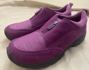 Lands End Purple Pink Suede Canvas Loafers Moccasin Sneaker US 8.5 EU 39 NEW - Picture 1 of 7