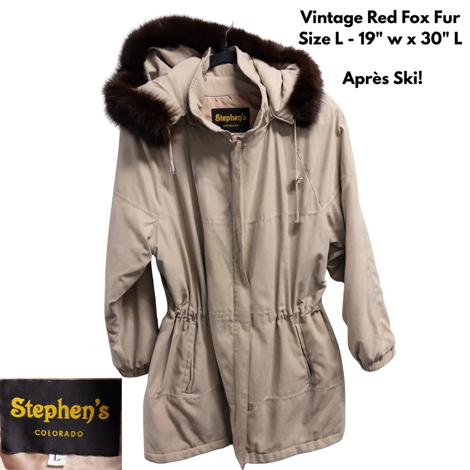 Parka con capucha grande Thermolite cintura ceñida parka de piel de zorro Colorado de colección de los años 80 Foto 1 de 4