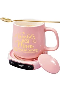 Geburtstag Weihnachtsgeschenk Kaffeetasse & Wärmer Set mit Deckel & Löffel World’s Best Mom - Bild 1 von 6