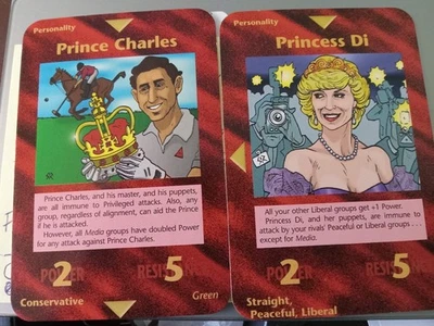 Illuminati Kartenspiel (2 Karten) LIMITIERT Prinzessin Di (Liberal) Prinz Charles (grün) - Bild 1 von 2